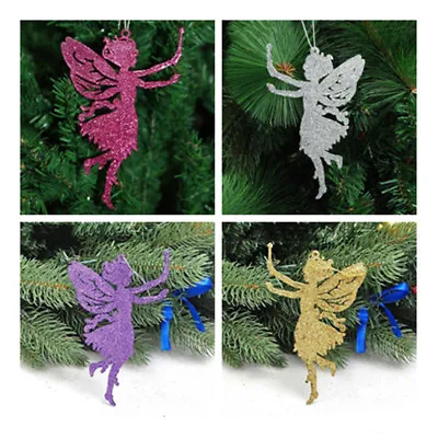 10X Angel Fairy Glitter Christmas Party Decorations Xmas Tree Hanging Ornaments • £4.89