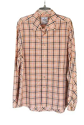 Men's Marc Ecko Orange White Gray Plaid Dress Shirt L • $45