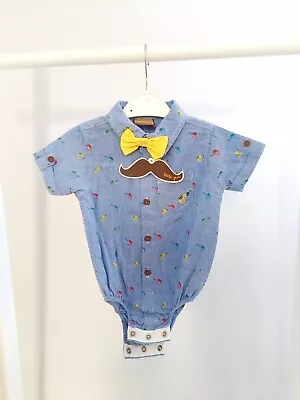 £3.70 • Buy Baby Boys 6-12 Months Blue Vest Shirt Bodysuit Top Clothes Smart Cute Bow Tie
