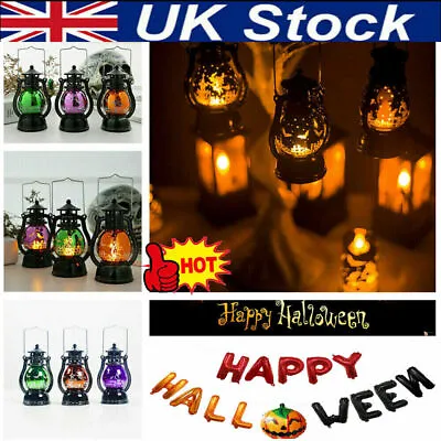 Halloween Lamp Flame LED Lantern Hanging Decor Pumpkin Castle Witch Light BOL • £8.56