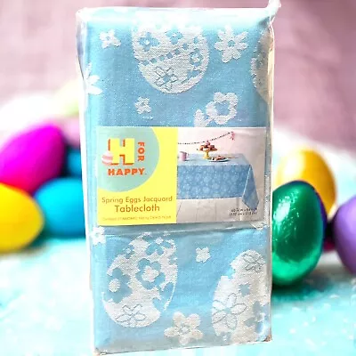 60  X 84  Pastel Blue & White Jacquard EASTER EGG Tablecloth Holiday Cotton Poly • $14.88