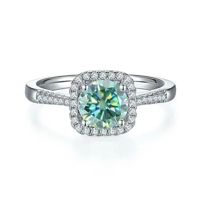 Round Cut Cushion Halo Green Moissanite Engagement Ring 925 Sterling Silver VVS • $58.99