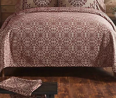 New Primitive MEDALLION OAT WINE RED KING COVERLET Bedspread Cover • $95.99