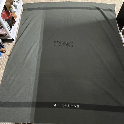 Vintage USMC Wool Blanket WWII Era Chatham MFG Co ? Military Green 80x62 • $159.92