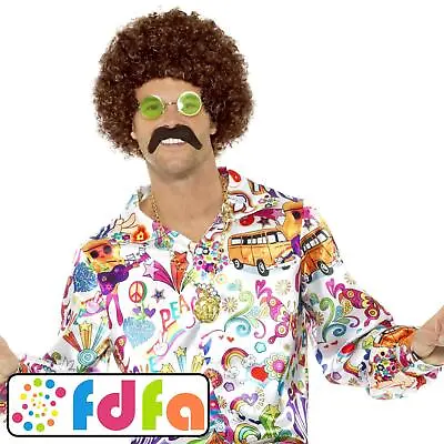 Smiffys 60's Satin Groovy Hippy Disco Shirt Mens Fancy Dress Costume • £15.29