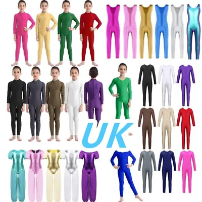 UK Kids Girls Bodysuit Catsuit Gymnastics Dance Full Length Jumpsuit Unitard  • £12.12