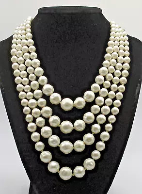 Vintage Hand Knotted 4 Strand White Baroque Faux Pearl Necklace Signed Japan • $5