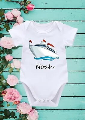 Personalised Personalised Boat Bodysuit Short Long Sleeve Vest Rompersuit 579 • £8.50