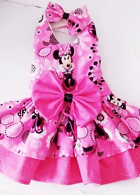 Dog Harness Dress With Matching Hair Bow  Minnie Mouse  D Pink Free Shipping • $21.99