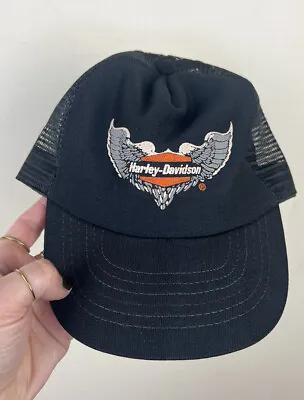 VTG Harley-Davidson 1980s Motorcycle 3D Emblem USA SnapBack Trucker Hat • $35