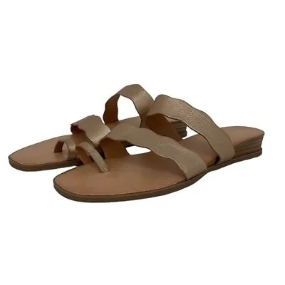 Kensie Sandals NWOT Arjuna Slip On Strap Square Toe Wedge Heel Gold Size 7.5 • $18.81