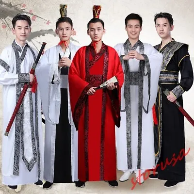 Mens Chinese Traditional Retro Robe Hanfu Scholar Costume Photography Clothing- • $30