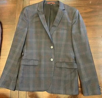 Hugo Boss Extra Slim 42R Navy W/ Wine Windowpane Blazer Sport Coat Suit • $99.95