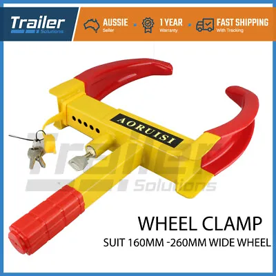 Heavy Duty Steel Car Wheel Clamp Safety Lock Trailer Caravan Tyre Fits 160-260MM • $37.70