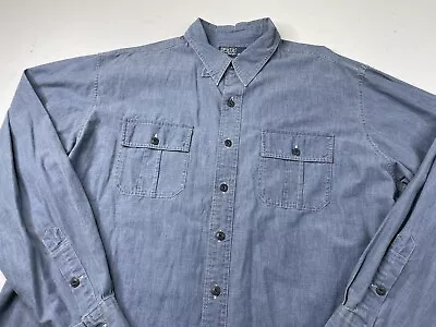 Vintage Polo Ralph Lauren Donington Blue Denim Chambray Work Shirt XL Chinstrap • $29.99