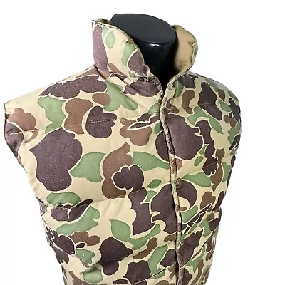 Vintage Cabela’s Mens S Goose Down Vest Reversible Duck Hunting Camo Beige Tan • $39.99