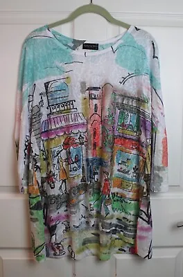 Katharina Marie Made In USA Printed Paris Street Scene Shirt Burnout Size Medium • $24.99