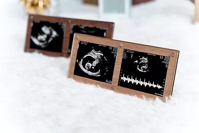 Ultrasound Frame For 2 Pictures LIGHT - sonogram Scan Frame Wood And Acrylic • $49