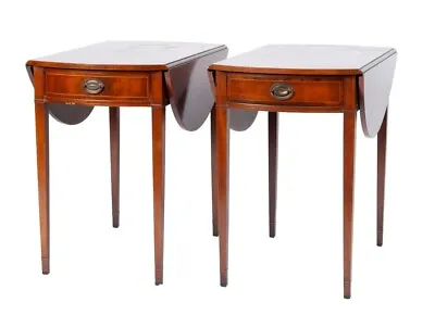 Pair Of Baker Furniture Mahogany Pembroke Tables With Banding • $1099