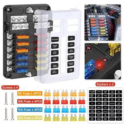 12-Way Blade Fuse Box Block Holder LED Indicator 12V 32V Auto Marine Waterproof • $13.95