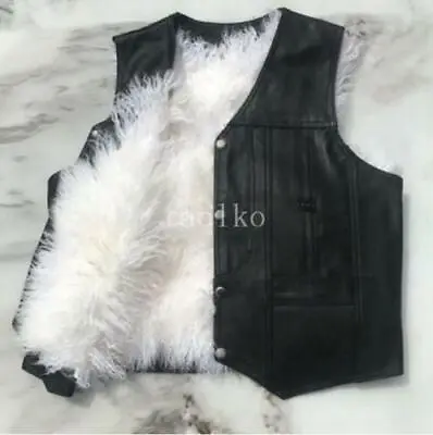 Real Leather Detachable Fur Lined Mens Short Coat Vest Waistcoat Sleeveless Warm • $110.87