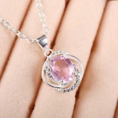 Natural Morganite Gemstone 925 Sterling Silver Cubic Zircon Pendant Jewelry • $13.32