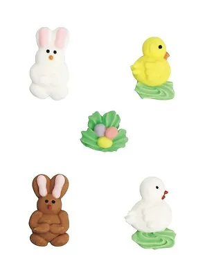 Easter Rabbit And Chick Sugar Pipings - Edible Cake Decorations X 10 Pipings • £1.99