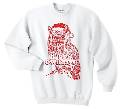 £16.99 • Buy Happy Owlidays Christmas Sweater Jumper Sweatshirt Funny Ugly Owl Retro Holidays
