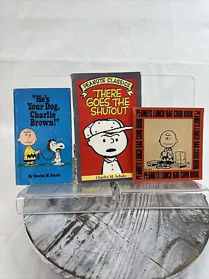 Lot Of 3 Vintage Peanuts Books Lunch Bag Cook Book He's Your Dog Charlie Brown • $35