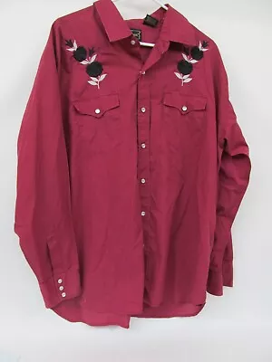 Western Cowboy Pearl Snap Embroidered Rodeo Shirt XL High Noon Black Rose Red • $29.99