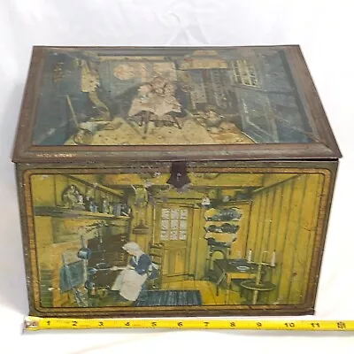 VINTAGE 1930's CANCO LARGE BREAD BISCUIT TIN BOX LITHO Primitive • $23