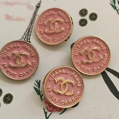 Set Of 4 Chanel Buttons Pink & Gold Iconic CC/ Metal Shank Back 31 Rue Cambon • £65