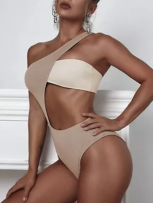 ZAFUL Women's One Shoulder Ribbed Bikini Colorblock Cutout One-Piece Swimsuit S • $21.99