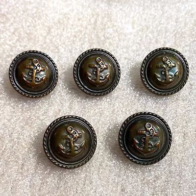 $8.99 • Buy Lot 5 Buttons Anchor Nautical Antiqued Plastic Faux Brass 7/8  Shank Sailor