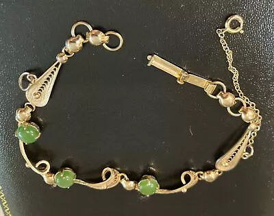 Vintage 1/20 12k Gold Filled Filigree Jade Green Gemstone Bracelet Sorrento • $28