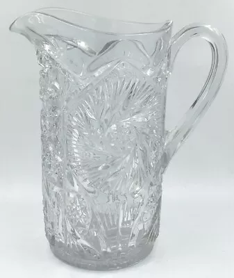 Vintage Large Heavy American Brilliant Cut Glass Pinwheel Cut 8  Water Pitcher  • $36