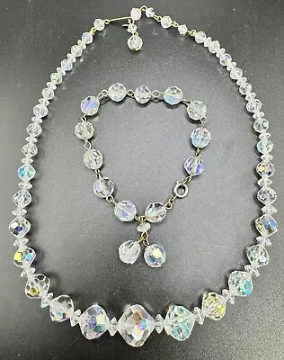 Aurora Borealis AB Crystal Jewelry Set Necklace And Earrings Vintage • $19.50