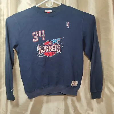 Mitchell & Ness Vintage Rockets Basketball Sweatshirt Olajuwon Navy Blue Fade M • £12.99