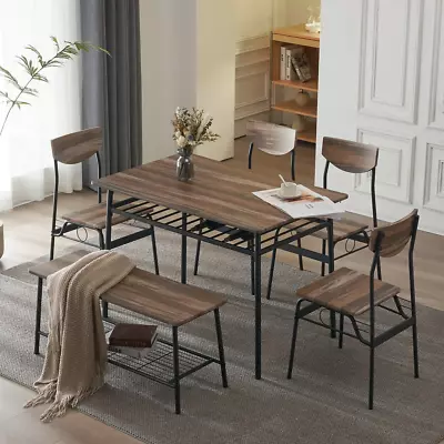 6-Piece Dining Room Table Set Modern Kitchen W/ 4 Chairs &1 Bench For 6 With Met • $323.99