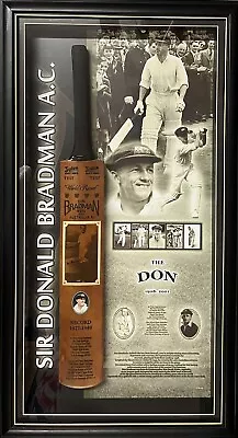 $1490 • Buy DON BRADMAN SIGNED Cricket Bat Sykes Montage Display Full Size Aged FRAMED COA