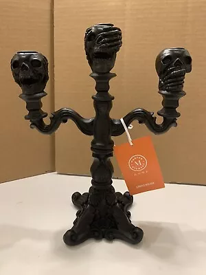 Martha Stewart Gothic Black Halloween Candelabra Candle Holder Skulls NO EVIL • $32.47