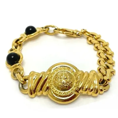 GIANNI VERSACE Black Stone Medusa Chain Breath Bracelet Gold Plated Gold • $514.80