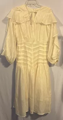 Mai Boutique Vtg Cream Boho Layered Ruffle Midi Dress Long Princess Sleeve • $35