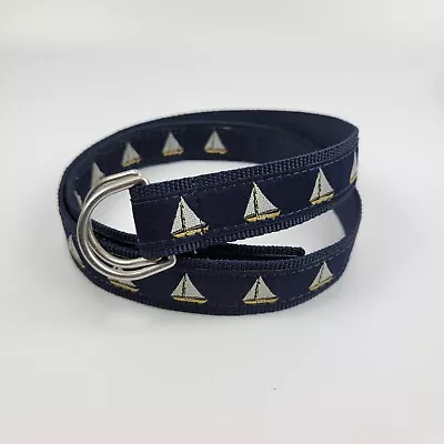 LL Bean Womens Belt D Ring Web Nylon Navy With Sailboats OFXG4 S/M EUC • $17.50