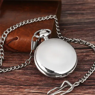 Silver Smooth Full Hunter Quartz Movement Pocket Watch Lot Gifts For Women Men • $4.64