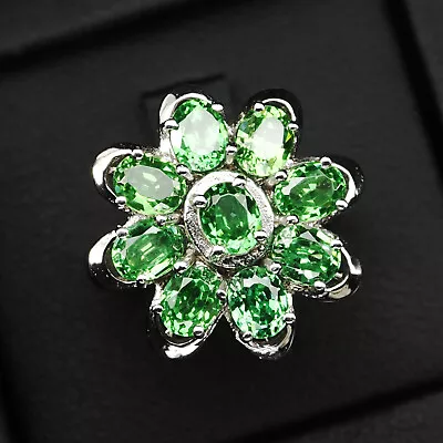 Striking Green Tsavorite Garnet 6.30Ct 925 Sterling Silver Flower Rings Size 7 • $48.17
