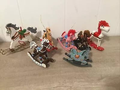 Lot Of Vintage Miniature Wooden Rocking Horses Wood Christmas Tree Ornaments • $15