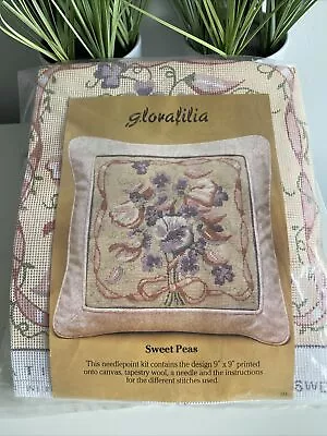 Glorafilia Needlepoint Kit Sweet Peas 9X9 Inches Printed Canvas Tapestry Wool • £12