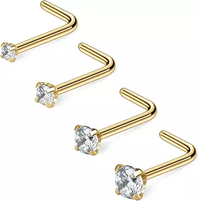 20G 1.5Mm 2Mm 2.5Mm 3Mm Round Diamond CZ Nose L Shaped Studs Rings Piercing Jewe • $18.74