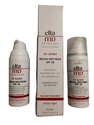 Elta MD UV Glow / Clear / Sport SPF36 Tinted 1.7oz Lot 3 Facial Body Sunscreen • $48.95